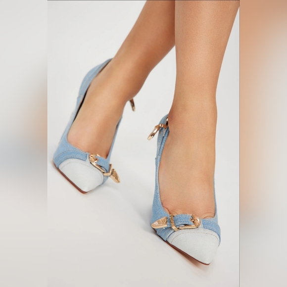 Fashion Nova Always in Check Pumps - Denim Patch, Sz: 11 - Picture 4 of 7